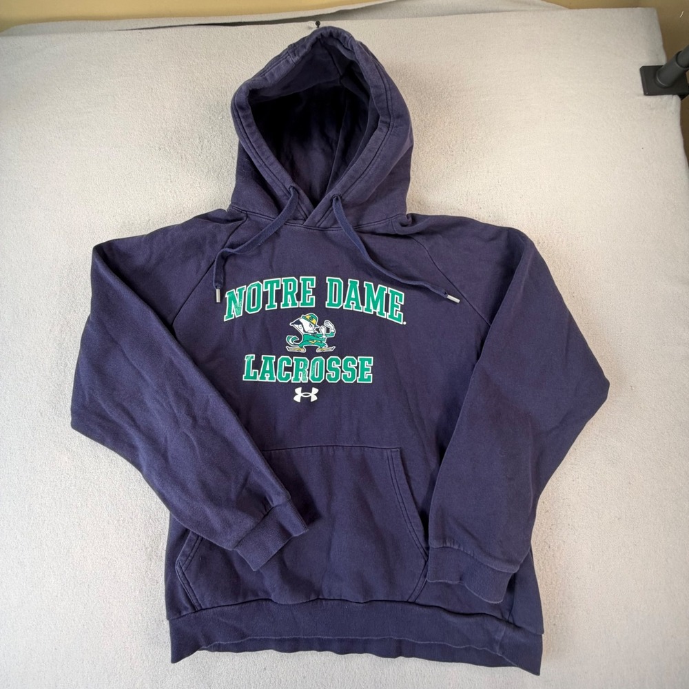 Under Armour Notre Dame Mens L Navy Lacrosse Hoodie Fighting Irish Pullover NCAA